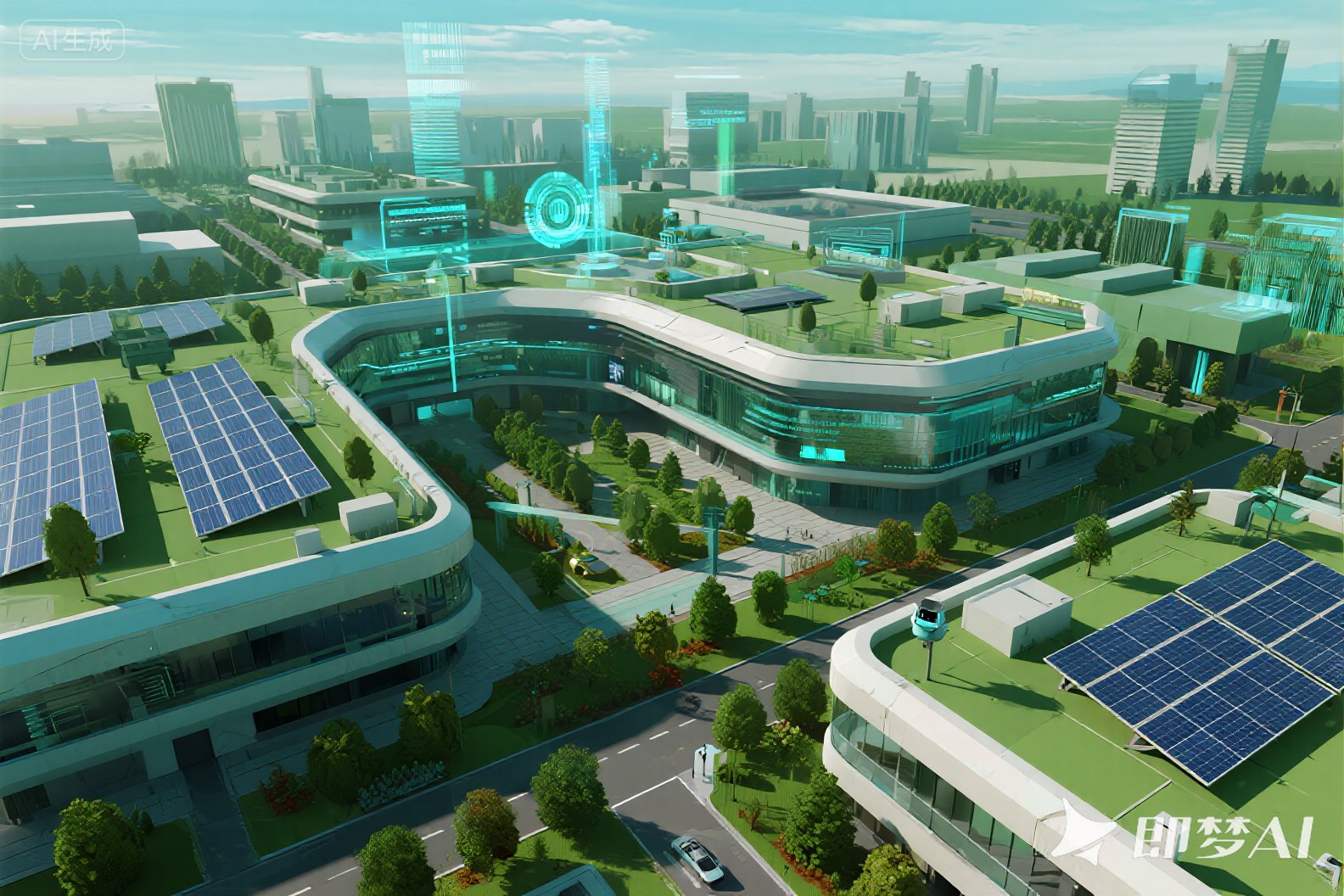jimeng-2025-07-14-3179-零碳园区，绿色园区，智慧园区，卡通，不要过于卡通版本.jpeg